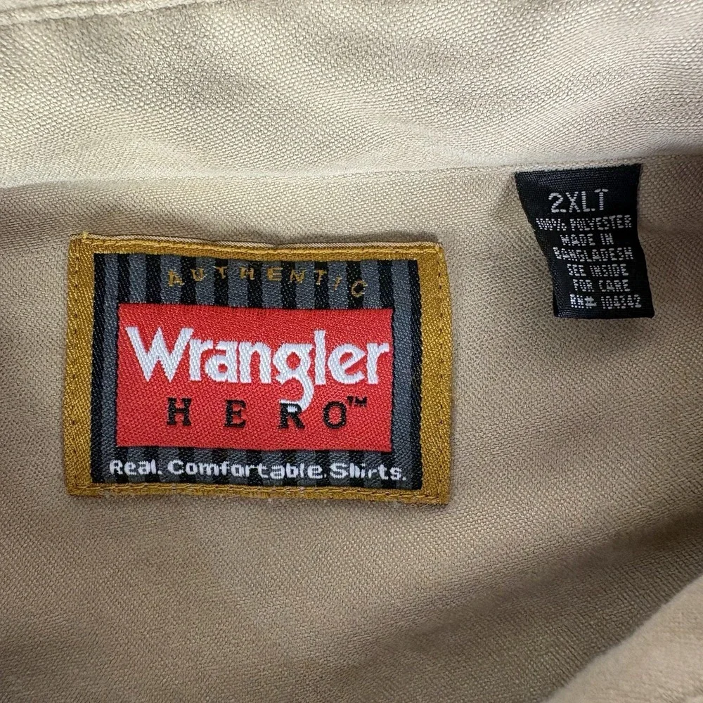 Wrangler Hero Men's Size 2XLT Long Sleeve Beige Button Up Safari Shirt